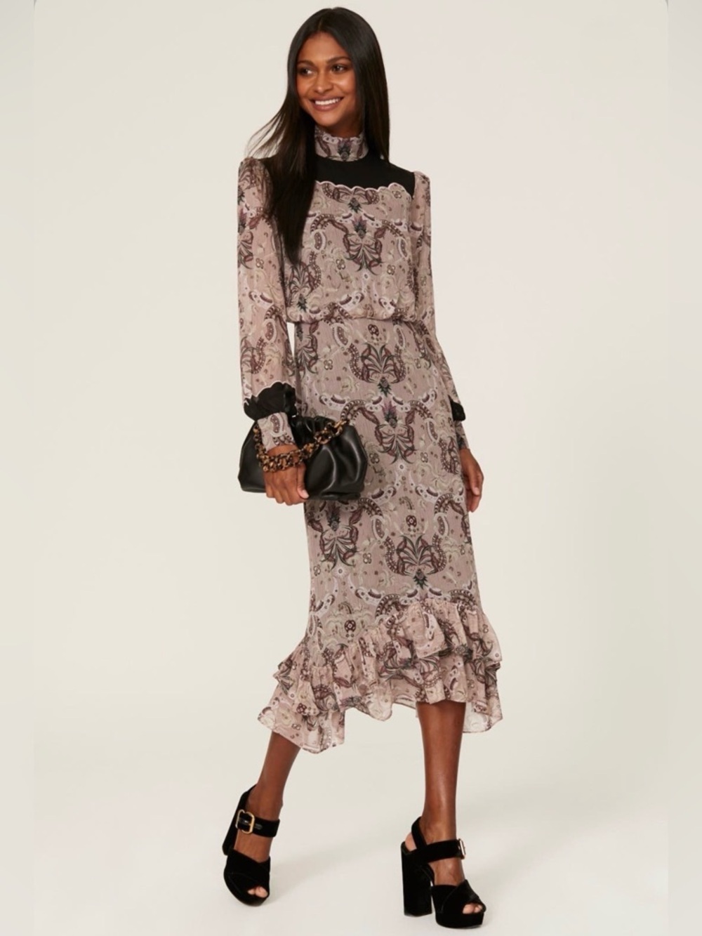 SALONI Isa Scallop Dress in Quartz Bazaar Print
